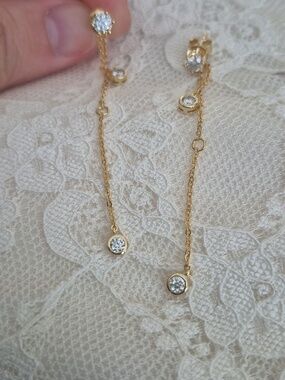 Delicate Gold Vermeil 3.0ct Drop Chain Earrings - Women Jewelry